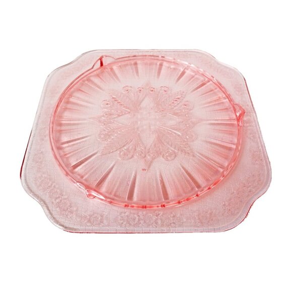 Vintage Pink Depression Glass Adam Cake Plate Anchor Hocking 1930s - Picture 3 of 3
